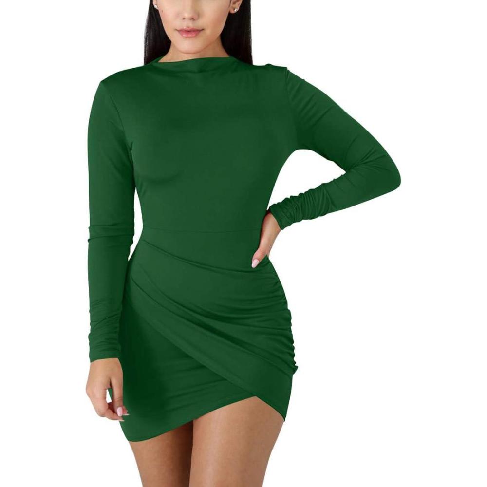 imageBORIFLORS Womens Sexy Wrap Front Long Sleeve Ruched Bodycon Mini Club DressDark Green