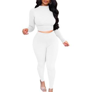 BORIFLORS Women’s 2 Piece Outfits Sexy Crop Top Jogger Track Suits Workout Leggings Pants Sets(White)