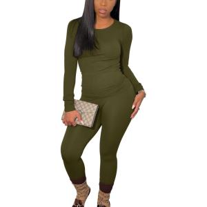 BORIFLORS Women’s 2 Piece Track Suits Outfits Workout Long Sleeve Top Jogger Legging Pants Sets(Army Green)