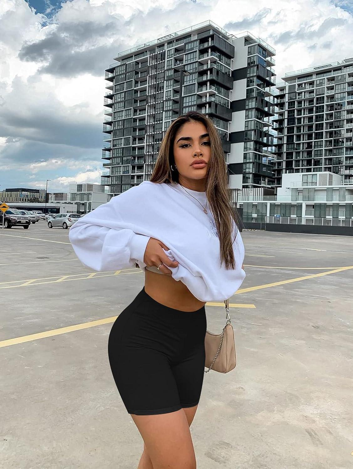 imageBORIFLORS Womens Athletic Workout High Waist Gym Biker Shorts01 Black