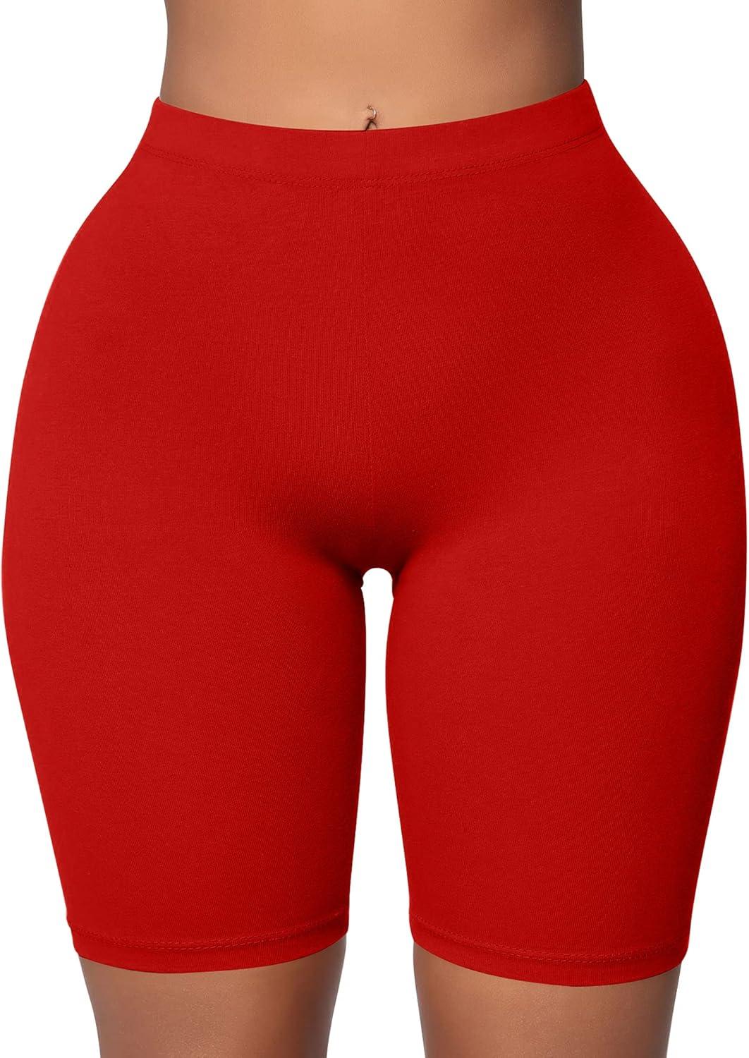 imageBORIFLORS Womens Athletic Workout High Waist Gym Biker Shorts01 Red
