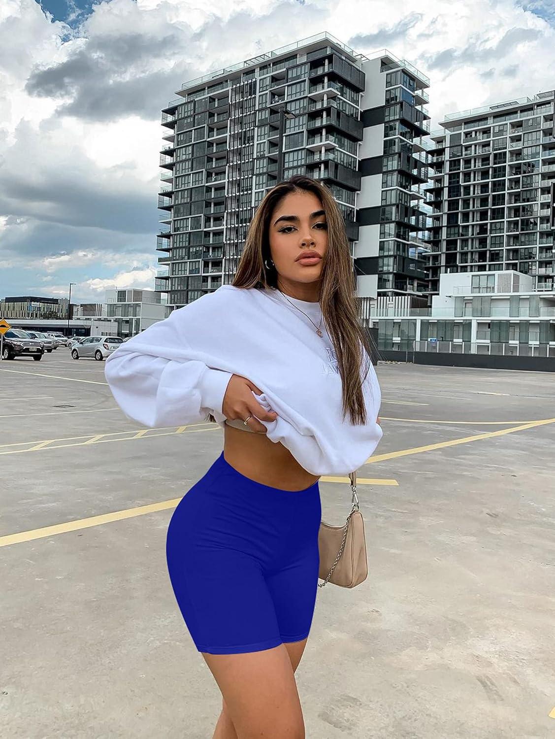 imageBORIFLORS Womens Athletic Workout High Waist Gym Biker Shorts01 Royal Blue