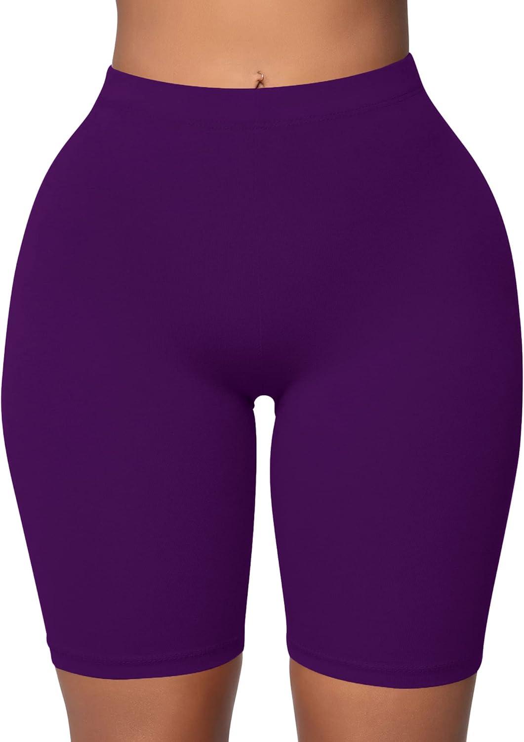 imageBORIFLORS Womens Athletic Workout High Waist Gym Biker ShortsDark Purple