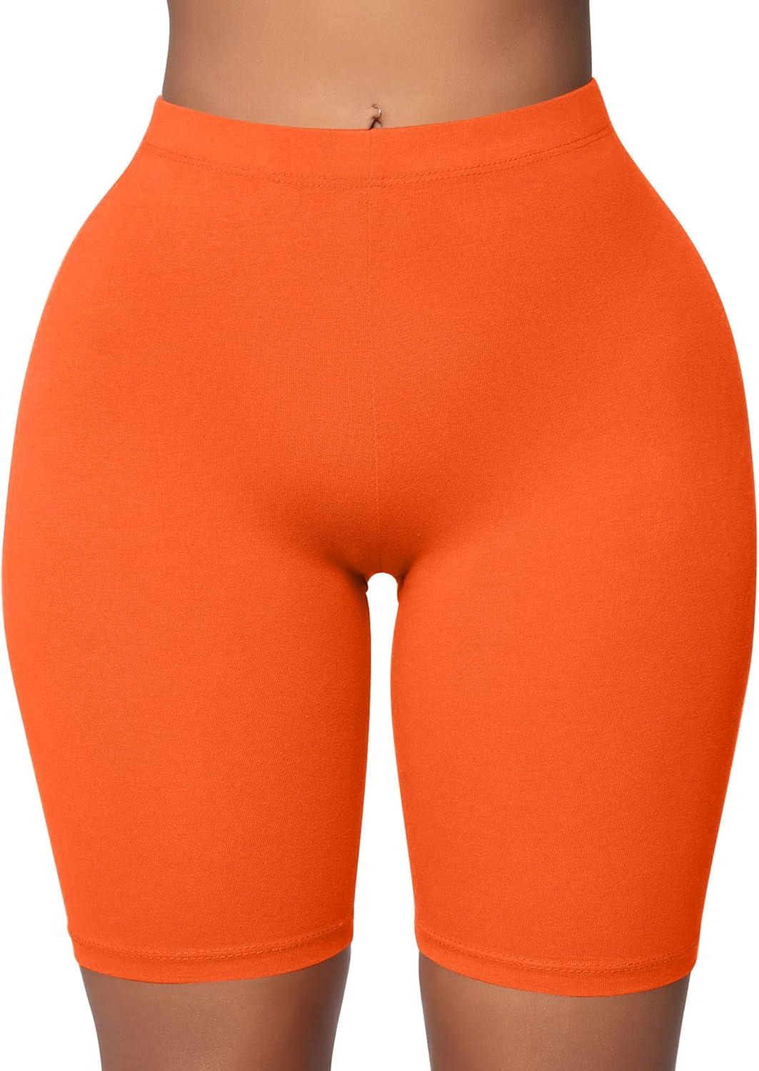 imageBORIFLORS Womens Athletic Workout High Waist Gym Biker ShortsOrange