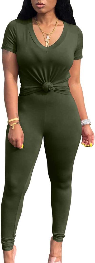 imageBORIFLORS 2 Piece Outfits for Women Workout Track Suits Long Sleeve Top Jogger Legging Pants SetsAshort Sleeve Pants Setarmy Green