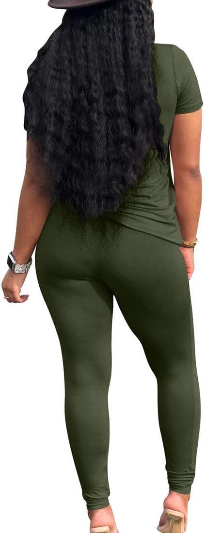 imageBORIFLORS 2 Piece Outfits for Women Workout Track Suits Long Sleeve Top Jogger Legging Pants SetsAshort Sleeve Pants Setarmy Green