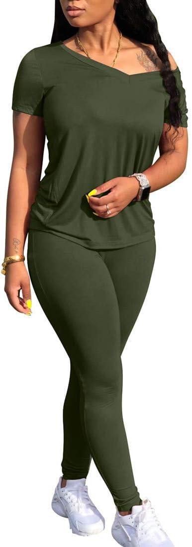 imageBORIFLORS 2 Piece Outfits for Women Workout Track Suits Long Sleeve Top Jogger Legging Pants SetsAshort Sleeve Pants Setarmy Green