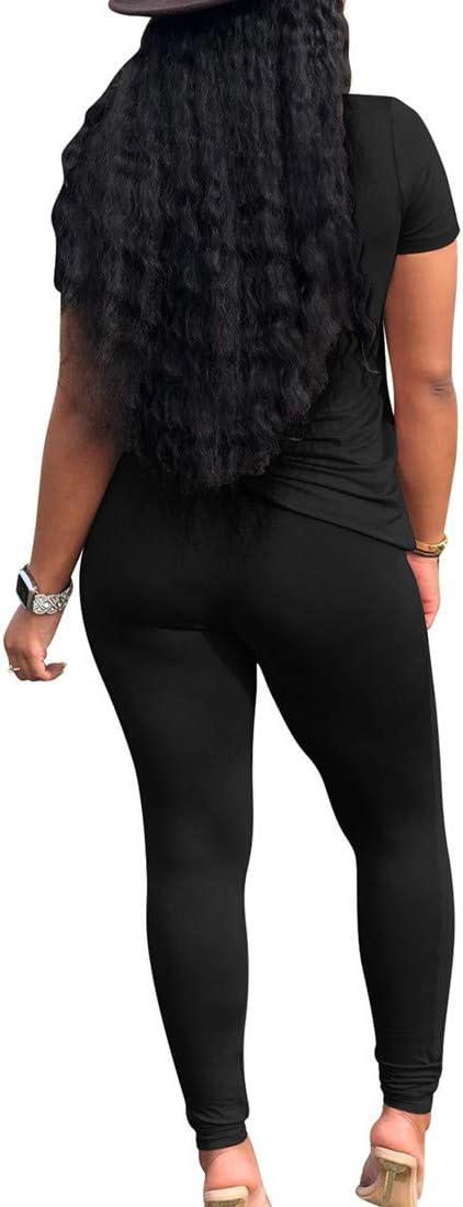 imageBORIFLORS 2 Piece Outfits for Women Workout Track Suits Long Sleeve Top Jogger Legging Pants SetsAshort Sleeve Pants Setblack