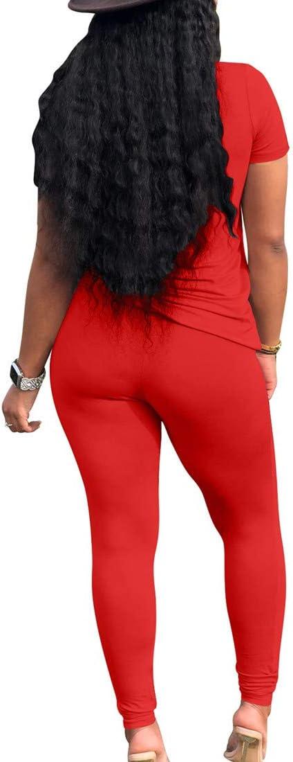 imageBORIFLORS 2 Piece Outfits for Women Workout Track Suits Long Sleeve Top Jogger Legging Pants SetsAshort Sleeve Pants Setred