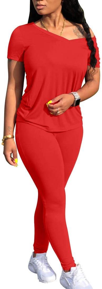 imageBORIFLORS 2 Piece Outfits for Women Workout Track Suits Long Sleeve Top Jogger Legging Pants SetsAshort Sleeve Pants Setred