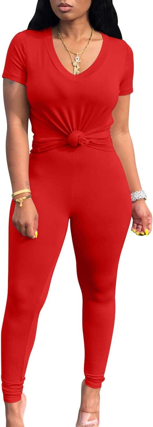 imageBORIFLORS 2 Piece Outfits for Women Workout Track Suits Long Sleeve Top Jogger Legging Pants SetsAshort Sleeve Pants Setred