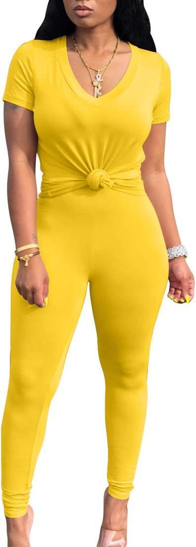 imageBORIFLORS 2 Piece Outfits for Women Workout Track Suits Long Sleeve Top Jogger Legging Pants SetsAshort Sleeve Pants Setyellow