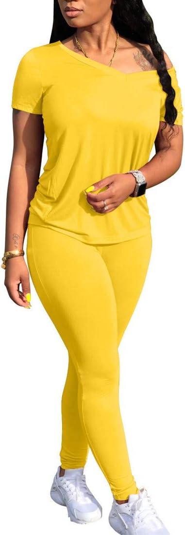 imageBORIFLORS 2 Piece Outfits for Women Workout Track Suits Long Sleeve Top Jogger Legging Pants SetsAshort Sleeve Pants Setyellow