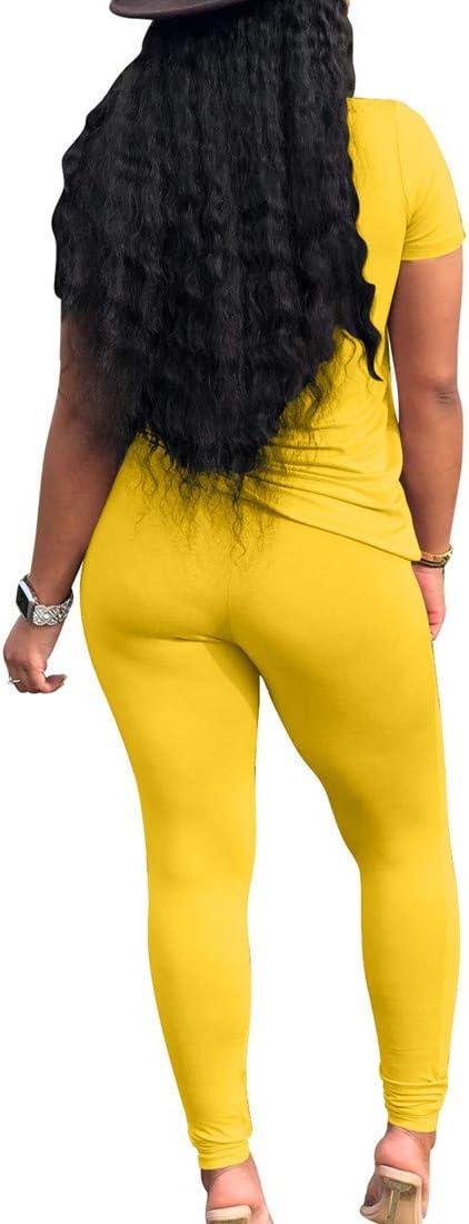imageBORIFLORS 2 Piece Outfits for Women Workout Track Suits Long Sleeve Top Jogger Legging Pants SetsAshort Sleeve Pants Setyellow