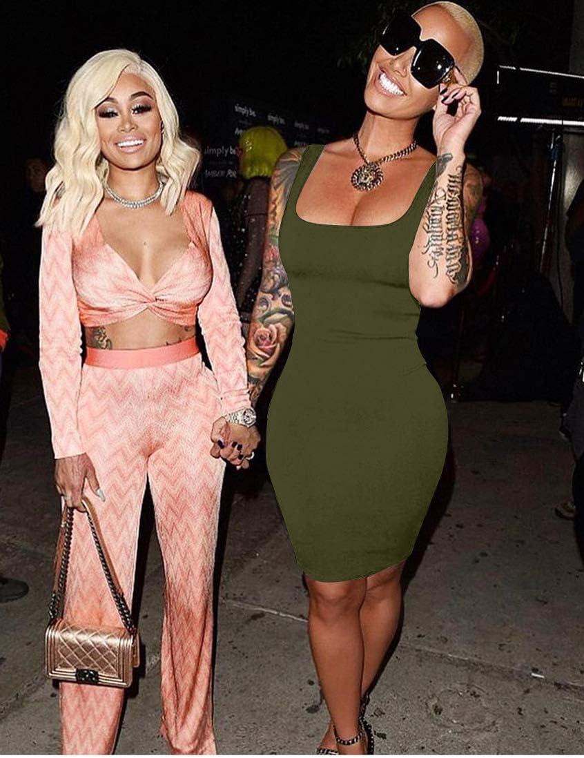 imageBORIFLORS Womens Casual Basic Tank Top Sexy Sleeveless Bodycon Mini Club DressArmy Green