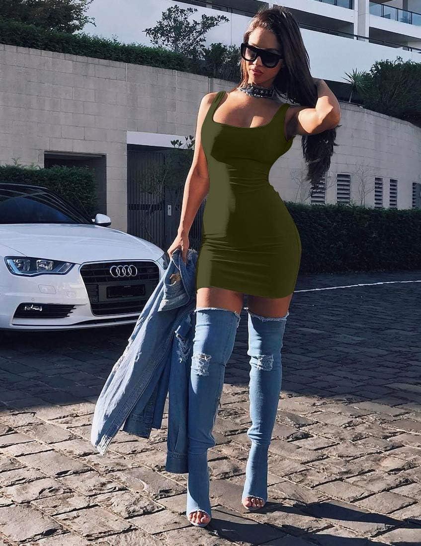 imageBORIFLORS Womens Casual Basic Tank Top Sexy Sleeveless Bodycon Mini Club DressArmy Green