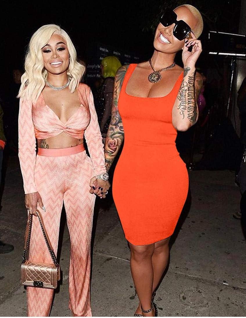 imageBORIFLORS Womens Casual Basic Tank Top Sexy Sleeveless Bodycon Mini Club DressOrange