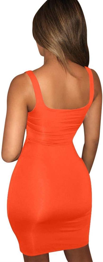 imageBORIFLORS Womens Casual Basic Tank Top Sexy Sleeveless Bodycon Mini Club DressOrange