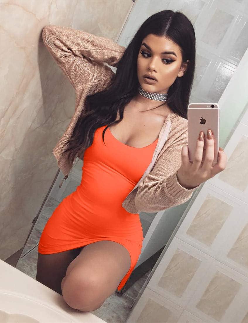 imageBORIFLORS Womens Casual Basic Tank Top Sexy Sleeveless Bodycon Mini Club DressOrange