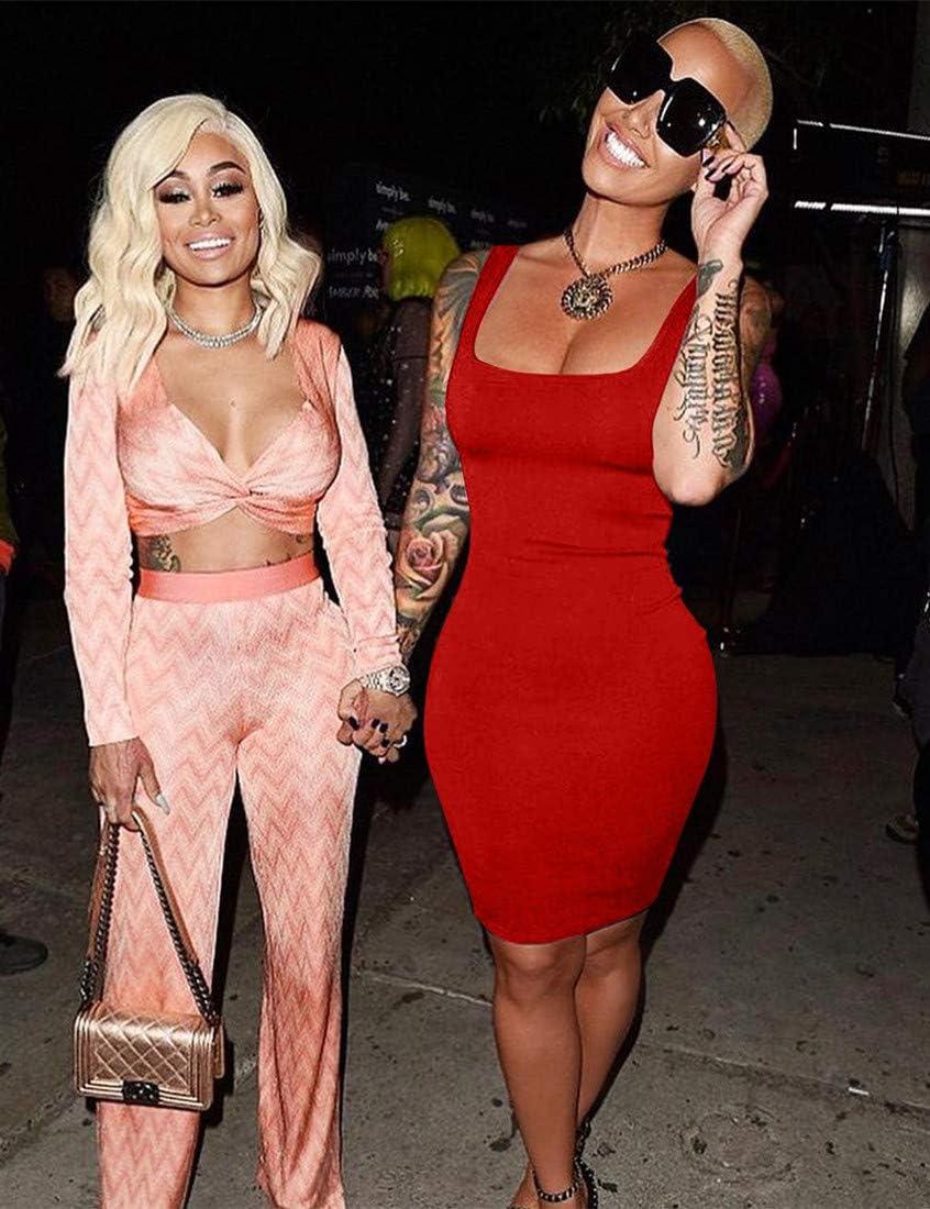 imageBORIFLORS Womens Casual Basic Tank Top Sexy Sleeveless Bodycon Mini Club DressRed