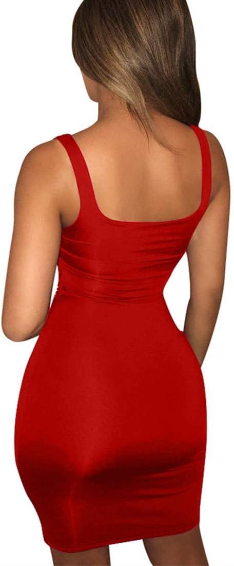 imageBORIFLORS Womens Casual Basic Tank Top Sexy Sleeveless Bodycon Mini Club DressRed