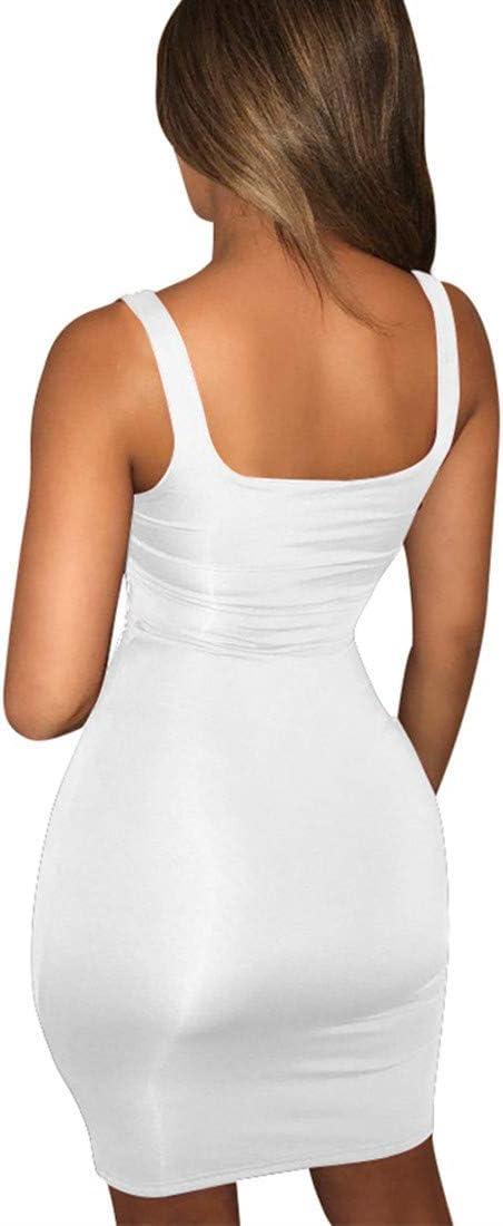 imageBORIFLORS Womens Casual Basic Tank Top Sexy Sleeveless Bodycon Mini Club DressWhite