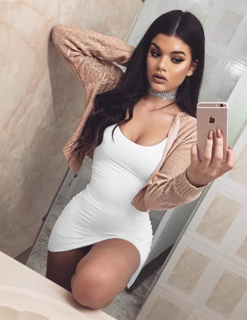 imageBORIFLORS Womens Casual Basic Tank Top Sexy Sleeveless Bodycon Mini Club DressWhite