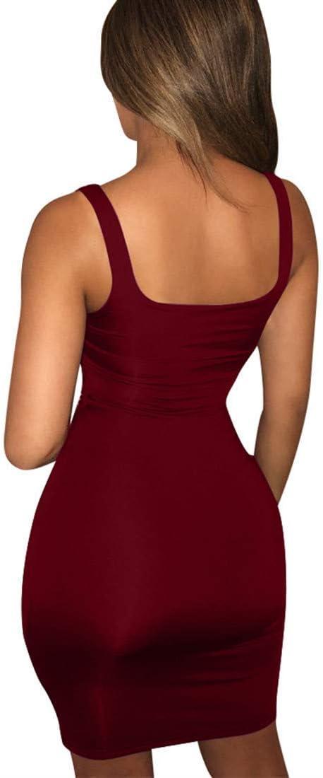 imageBORIFLORS Womens Casual Basic Tank Top Sexy Sleeveless Bodycon Mini Club DressWine Red