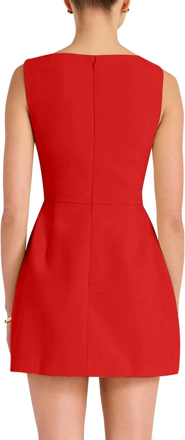 imageBORIFLORS Womens Sexy Bodycon Boat Neck Mini Dresses Elegant Classy Work Party Short DressRed