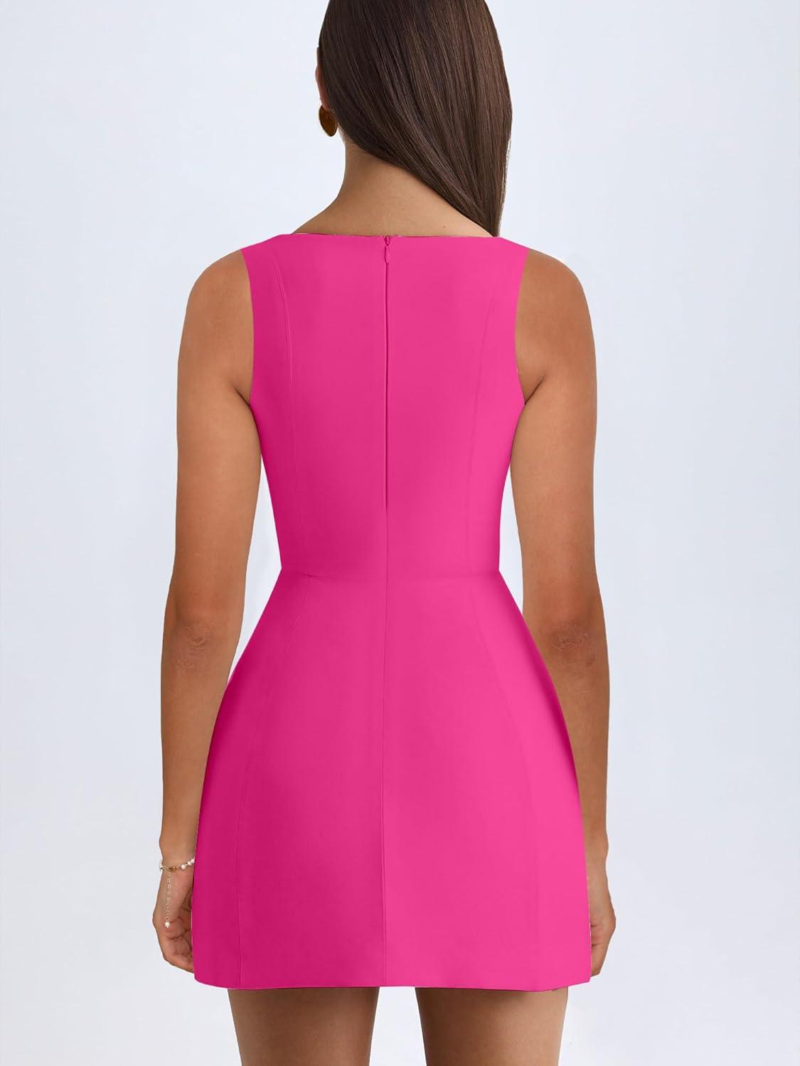 imageBORIFLORS Womens Sexy Bodycon Corset Mini A Line Dresses Sleeveless Square Neck Party Short DressRose