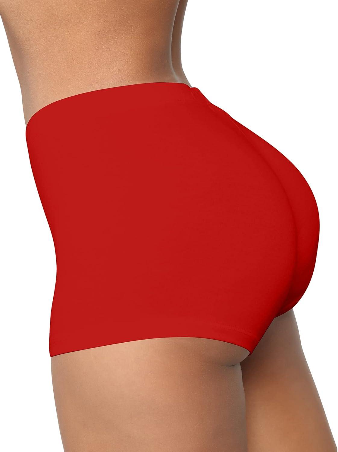 imageBORIFLORS Womens Sexy Workout Gym Biker Elastic Waist Booty ShortsRed