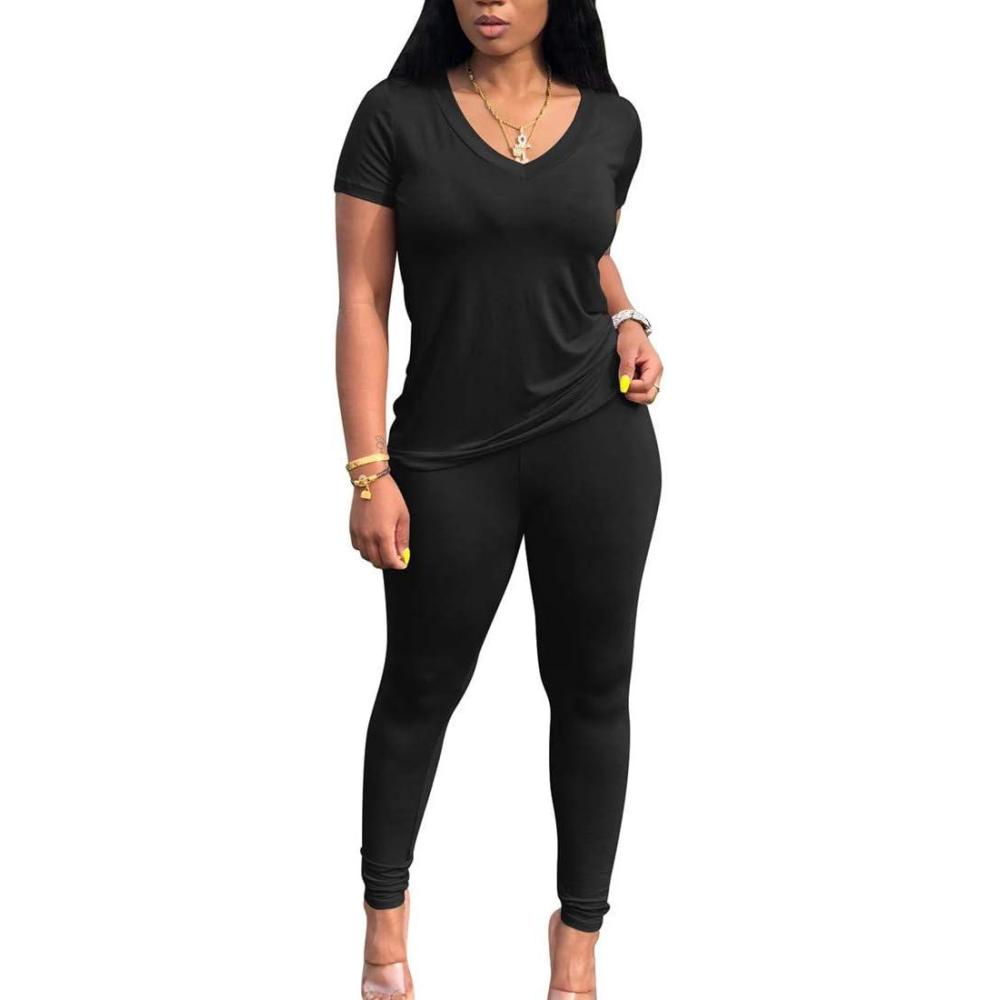 imageBORIFLORS 2 Piece Outfits for Women Workout Track Suits Long Sleeve Top Jogger Legging Pants SetsAshort Sleeve Pants Setblack