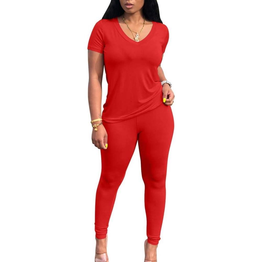 imageBORIFLORS 2 Piece Outfits for Women Workout Track Suits Long Sleeve Top Jogger Legging Pants SetsAshort Sleeve Pants Setred