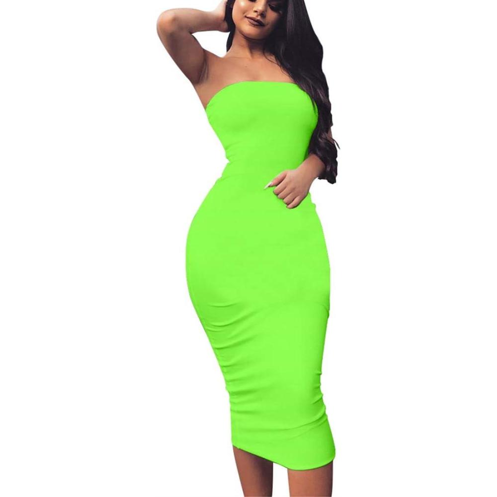 imageBORIFLORS Womens Basic Sleeveless Tube Top Sexy Strapless Bodycon Midi Club DressLight Green