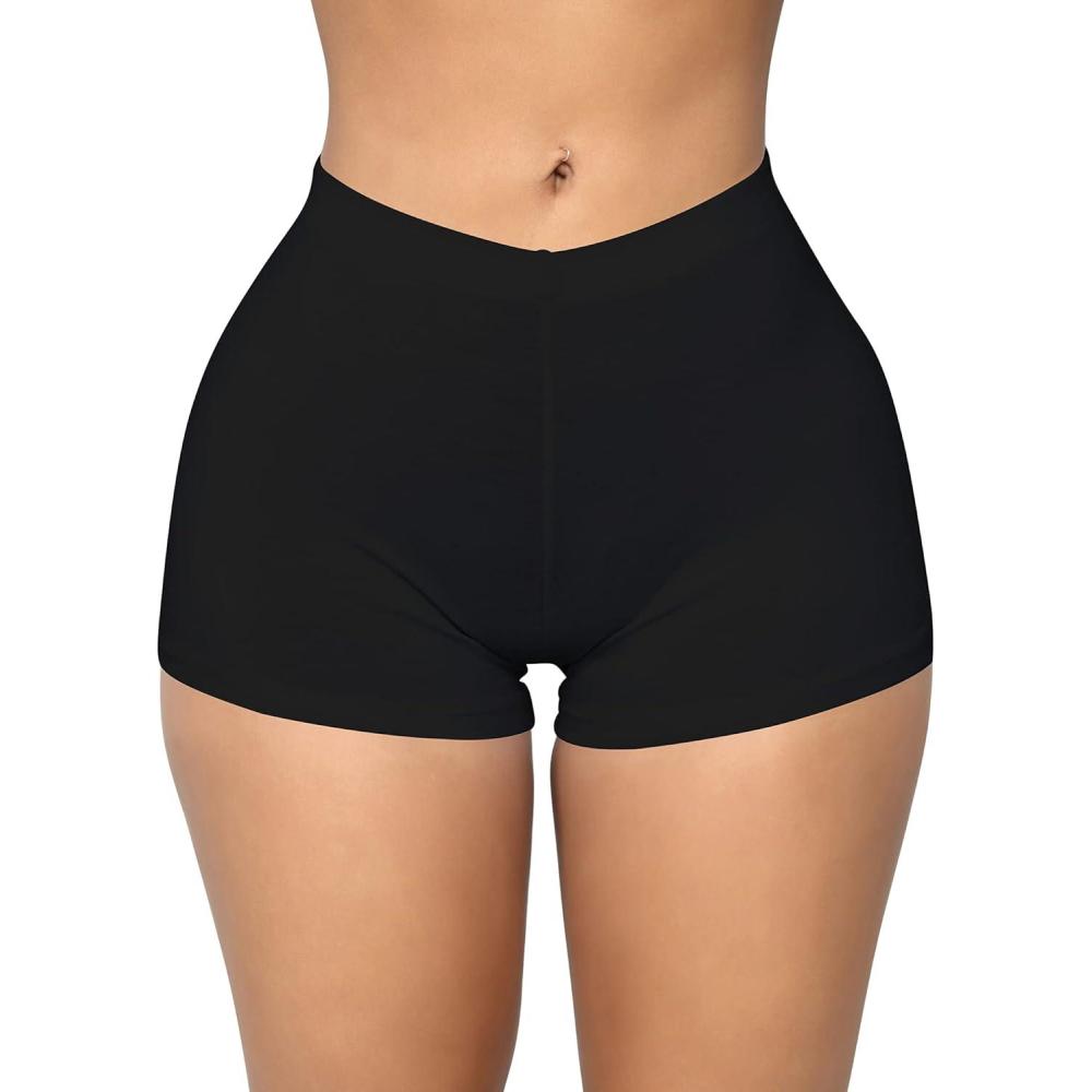 imageBORIFLORS Womens Sexy Workout Gym Biker Elastic Waist Booty ShortsBlack