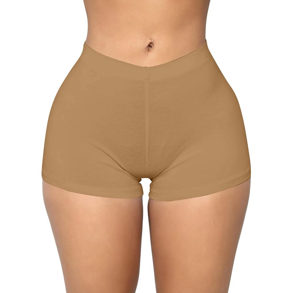 imageBORIFLORS Womens Sexy Workout Gym Biker Elastic Waist Booty ShortsKhaki