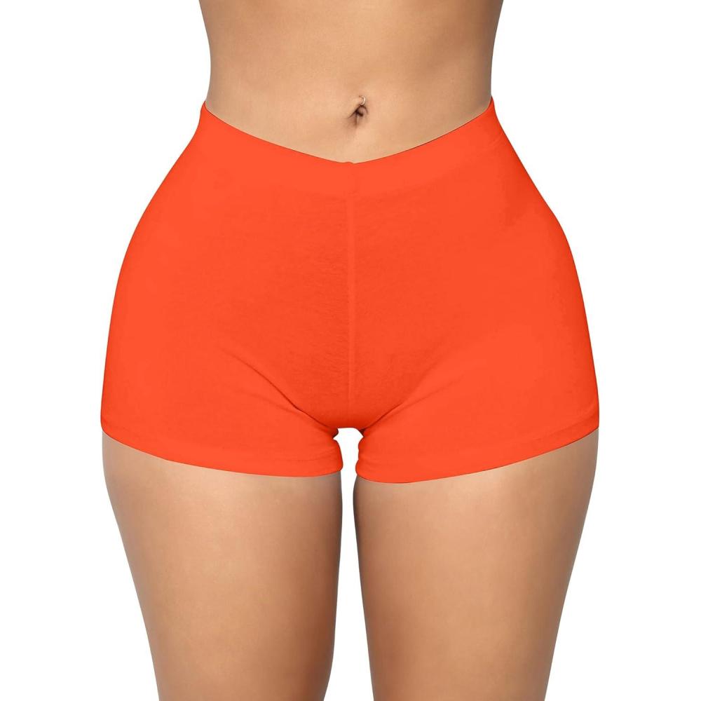 imageBORIFLORS Womens Sexy Workout Gym Biker Elastic Waist Booty ShortsOrange