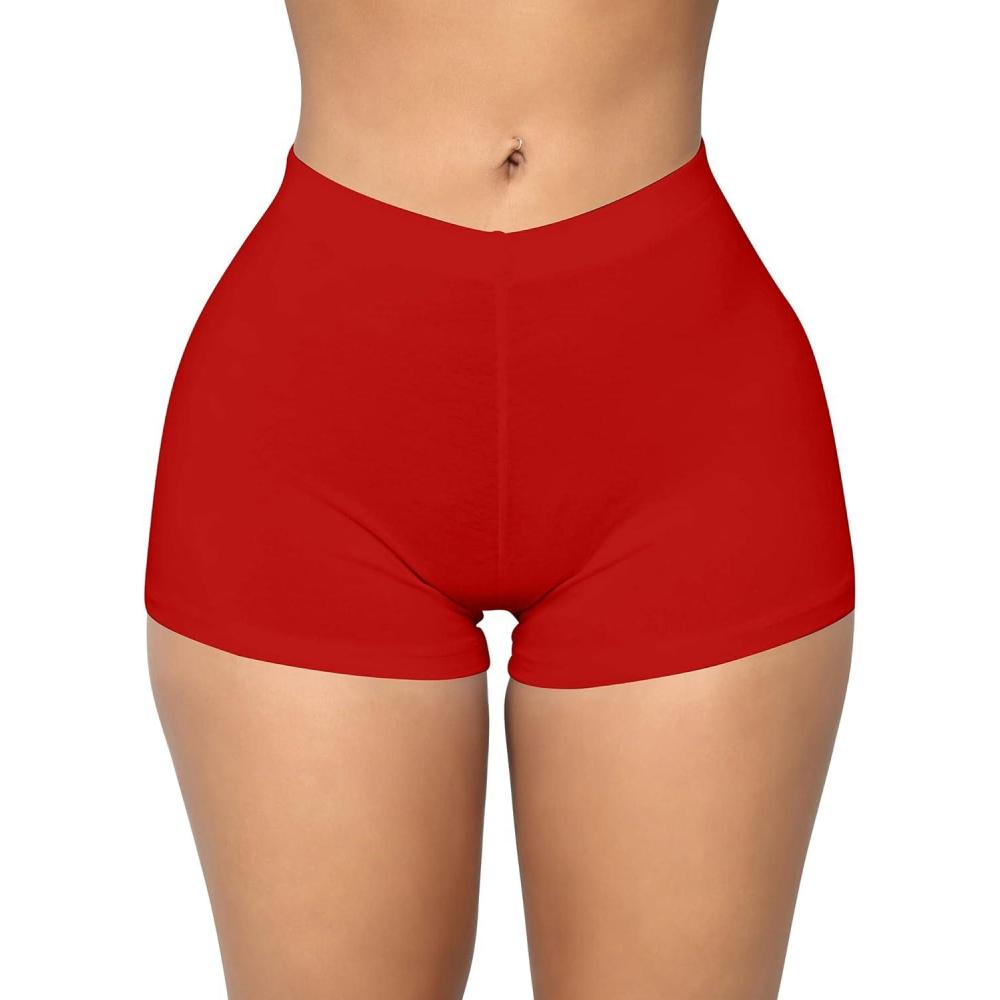 imageBORIFLORS Womens Sexy Workout Gym Biker Elastic Waist Booty ShortsRed