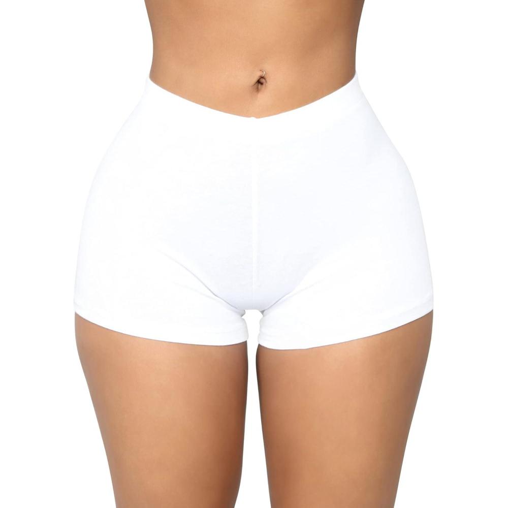 imageBORIFLORS Womens Sexy Workout Gym Biker Elastic Waist Booty ShortsWhite