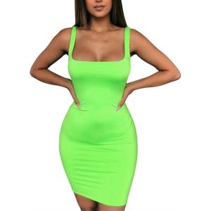 BORIFLORS Women’s Casual Basic Tank Top Sexy Sleeveless Bodycon Mini Club Dress(Light Green)
