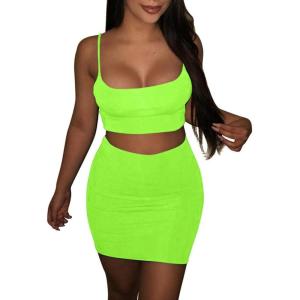 BORIFLORS Women’s Sexy 2 Piece Bodycon Mini Party Dresses Halloween Costume Strap Crop Top Short Skirt Set(Light Green)