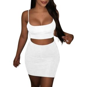 BORIFLORS Women’s Sexy 2 Piece Bodycon Mini Party Dresses Halloween Costume Strap Crop Top Short Skirt Set(White)