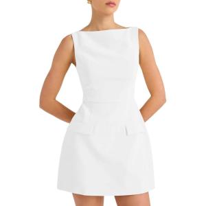 BORIFLORS Women’s Sexy Bodycon Boat Neck Mini Dresses Elegant Classy Work Party Short Dress(White)