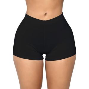 BORIFLORS Women’s Sexy Workout Gym Biker Elastic Waist Booty Shorts(Black)