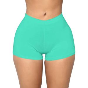 BORIFLORS Women’s Sexy Workout Gym Biker Elastic Waist Booty Shorts(Light Blue)