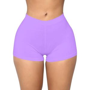 BORIFLORS Women’s Sexy Workout Gym Biker Elastic Waist Booty Shorts(Purple)