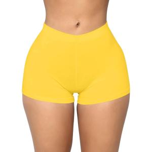 BORIFLORS Women’s Sexy Workout Gym Biker Elastic Waist Booty Shorts(Yellow)