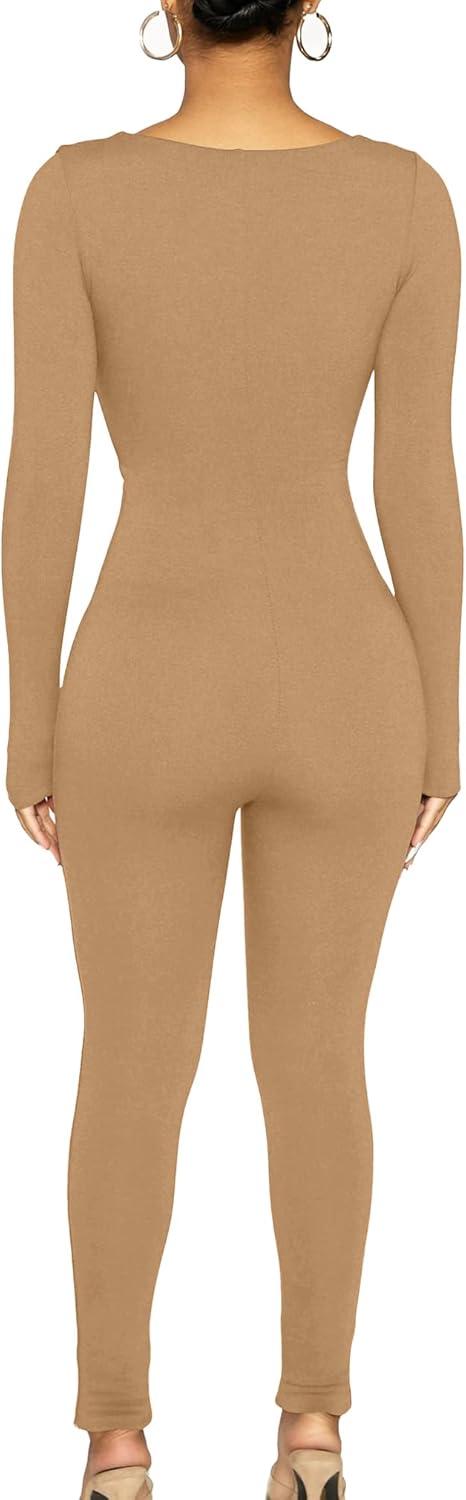 image:imageBORIFLORS Womens Sexy Long Sleeve Bodycon One Piece Jumpsuits Club Outfits V Neck Ruched Rompers