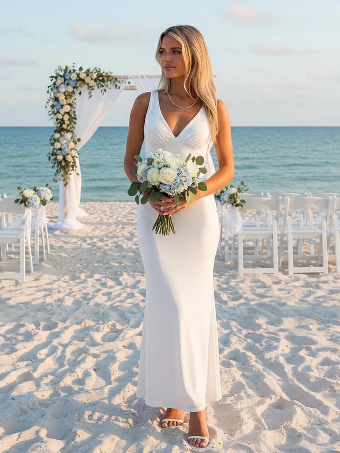 image:imageBORIFLORS Womens Sexy V Neck Bodycon Maxi Cocktail Dress Mesh Sleeveless Beach Wedding Guest Long Formal DressesWhite