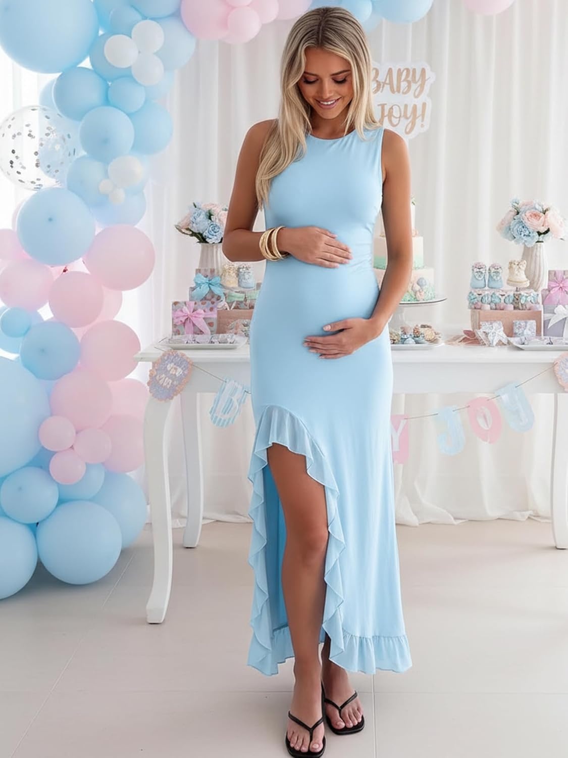 image:imageBORIFLORS Womens Elegant Bodycon Ruffle Maxi Cocktail Dress Mesh Beach Wedding Guest Long Formal DressesBaby Blue